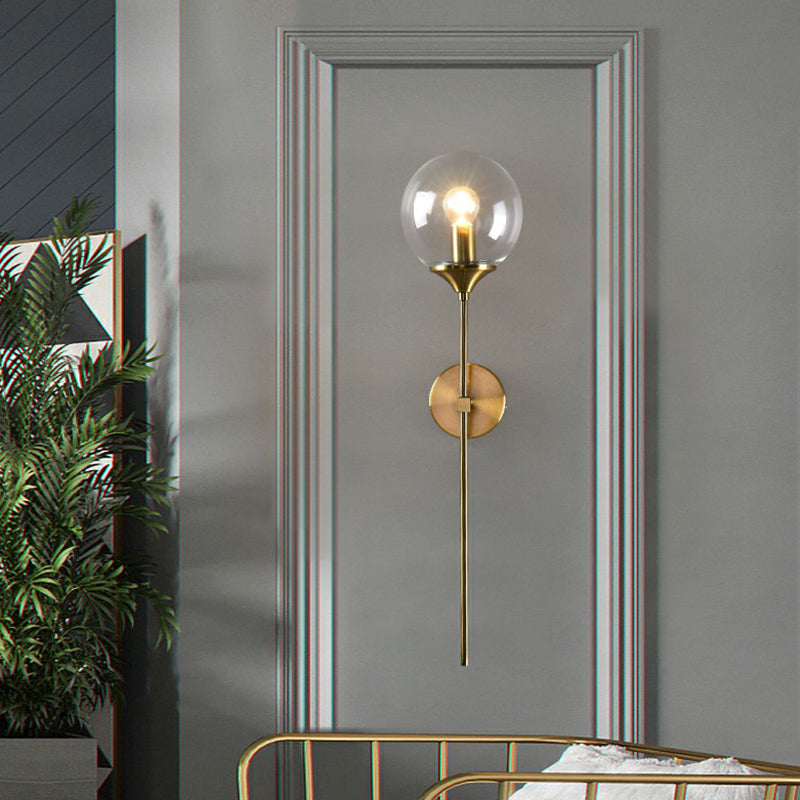 Modern Glass Wall Mount Lamp: Sleek Brass Sconce Light With Pencil Arm