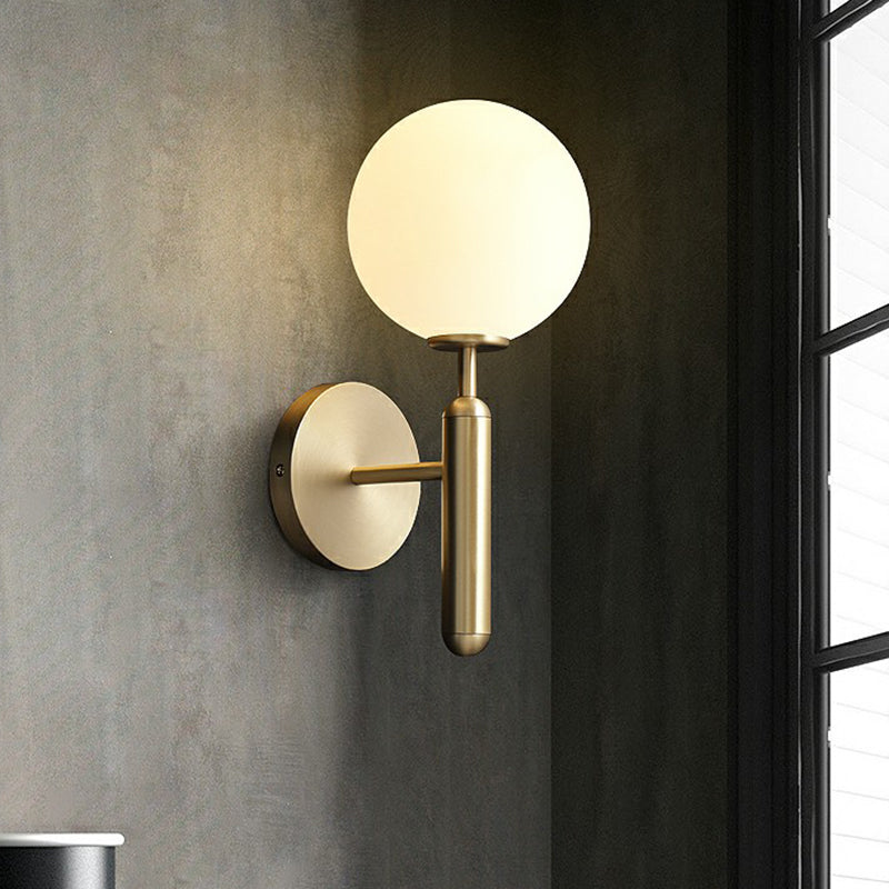 Minimalist Brass Wall Sconce With Cream Glass Shade - 1-Light Living Room Lighting