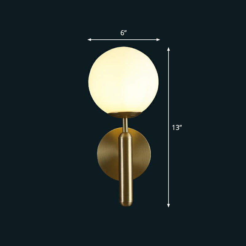Modern Glass Ball Wall Mount Light With Brass Finish Perfect Sconce Lamp For Living Room White