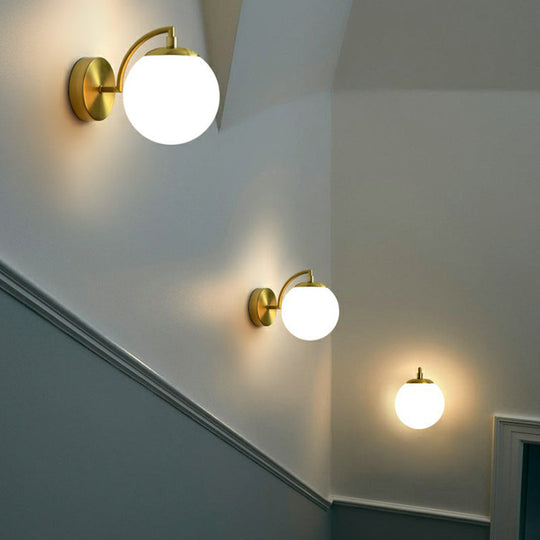 Simple Style Glass Wall Mounted Light With Brass Finish - Spherical Stairway Lighting Fixture (1