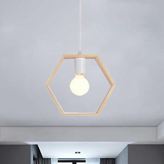 Contemporary Wooden Drop Pendant Ceiling Light Fixture - Triangle/Square/Hexagonal Design Ideal For