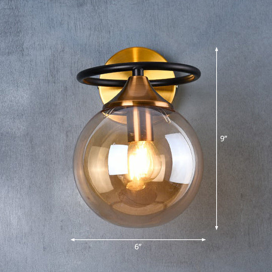 Postmodern Glass Ball Wall Sconce In Brass For Bedroom Amber