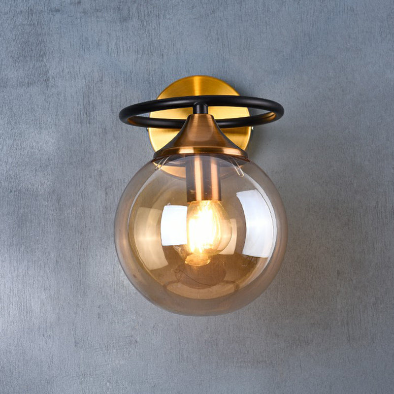 Postmodern Glass Ball Wall Sconce In Brass For Bedroom