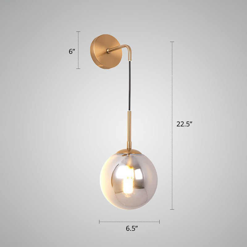 Sleek Silver Glass Ball Wall Hanging Lamp With Brass Mount - Perfect Bedroom Lighting Solution