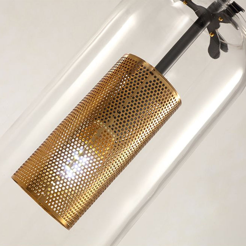 Clear Glass Pill Capsule Wall Sconce - Modern 1-Light Hanging Light With Mesh Cage