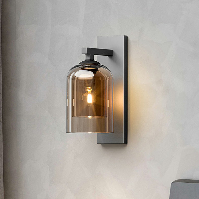 Nordic Grey Finish Glass Dome Wall Lamp: Elegant Smokey Blown Sconce Lighting For Corridor