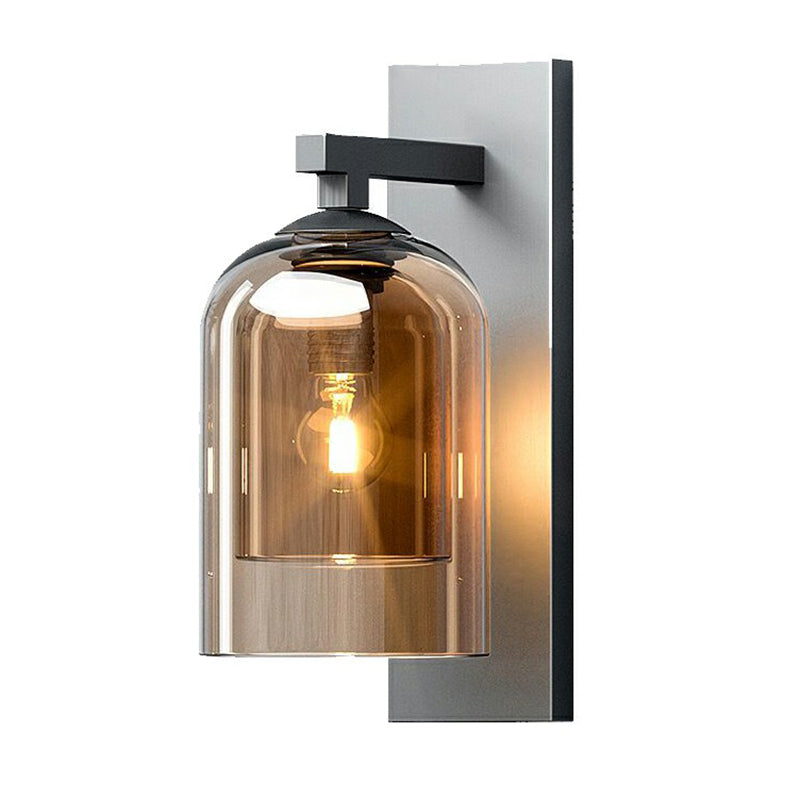 Nordic Grey Finish Glass Dome Wall Lamp: Elegant Smokey Blown Sconce Lighting For Corridor Amber