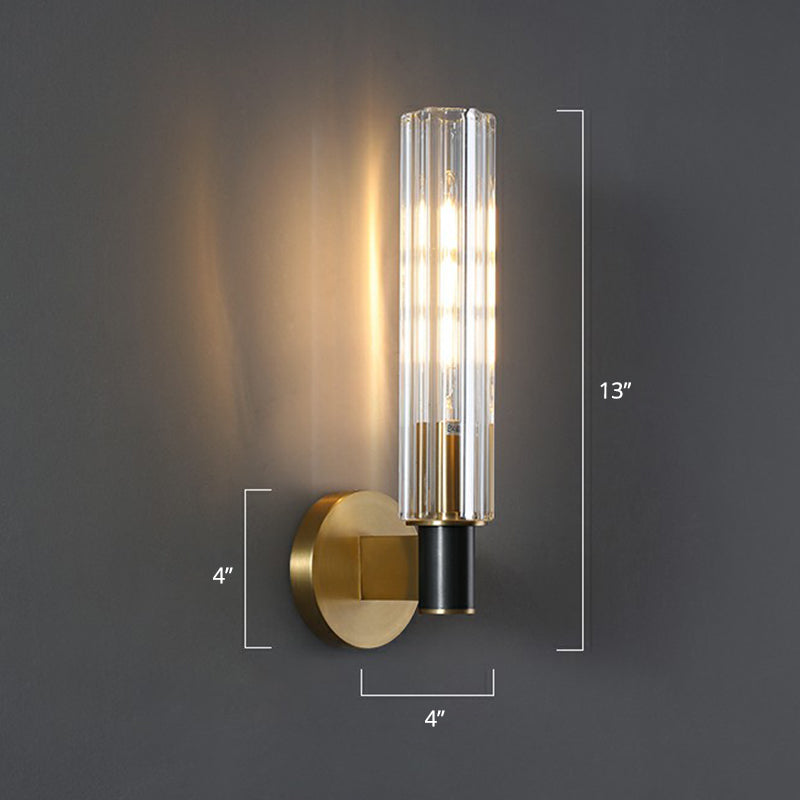 Minimalist Crystal Prism Tubular Wall Light Sconce - Brass Finish For Bedroom 1 /