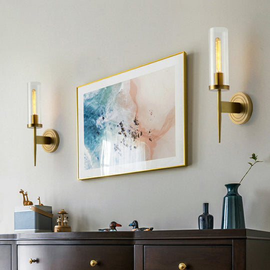 Modern Glass Tube Wall Sconce With Prismatic Design & Brass Finish For Living Room