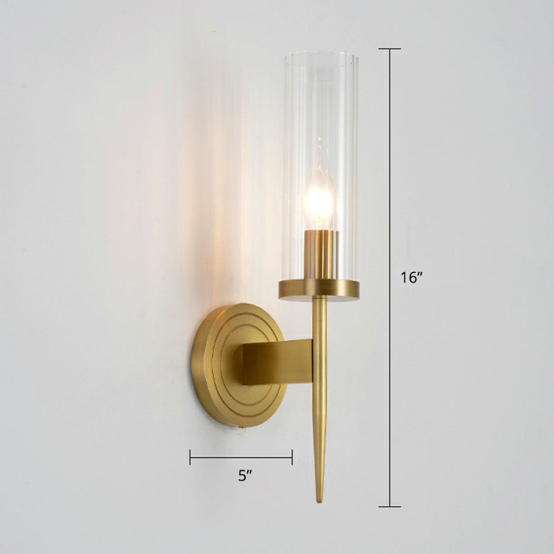 Modern Glass Tube Wall Sconce With Prismatic Design & Brass Finish For Living Room 1 /