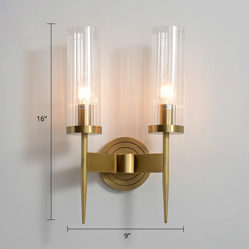 Modern Glass Tube Wall Sconce With Prismatic Design & Brass Finish For Living Room 2 /