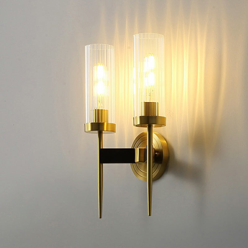 Modern Glass Tube Wall Sconce With Prismatic Design & Brass Finish For Living Room