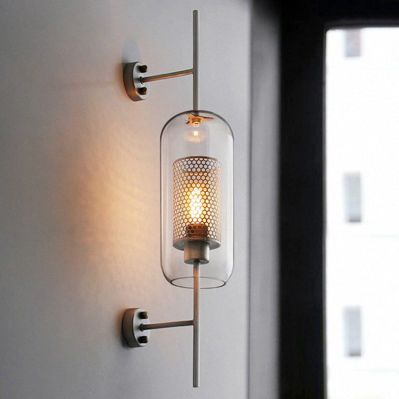 Modern Iron Mesh Wall Mount Lamp With Clear Glass Shade