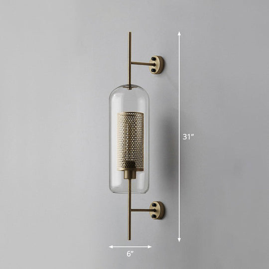 Modern Iron Mesh Wall Mount Lamp With Clear Glass Shade Bronze / 6