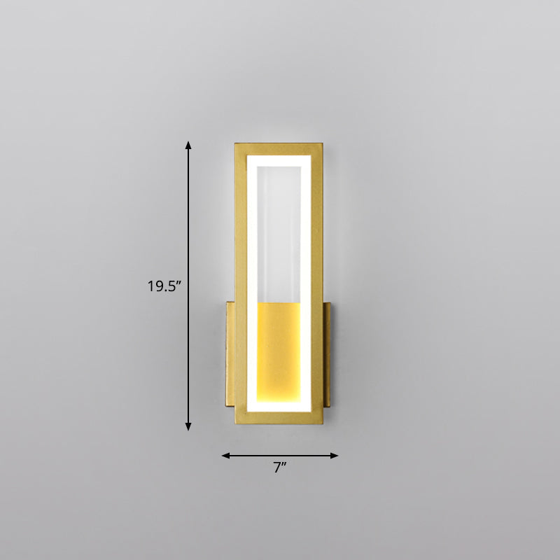 Sleek Rectangle Led Wall Sconce Minimalist Metal Foyer Mount Light Gold / 7 White