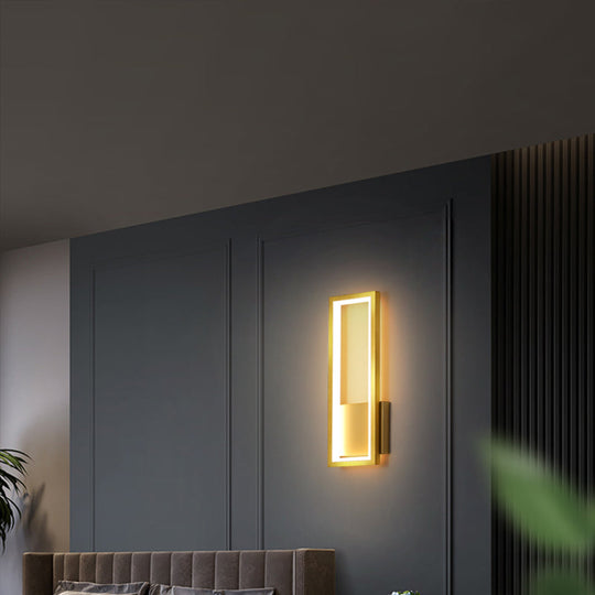 Sleek Rectangle Led Wall Sconce Minimalist Metal Foyer Mount Light