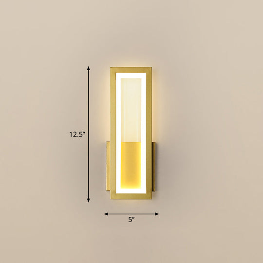 Sleek Rectangle Led Wall Sconce Minimalist Metal Foyer Mount Light Gold / 5 Warm