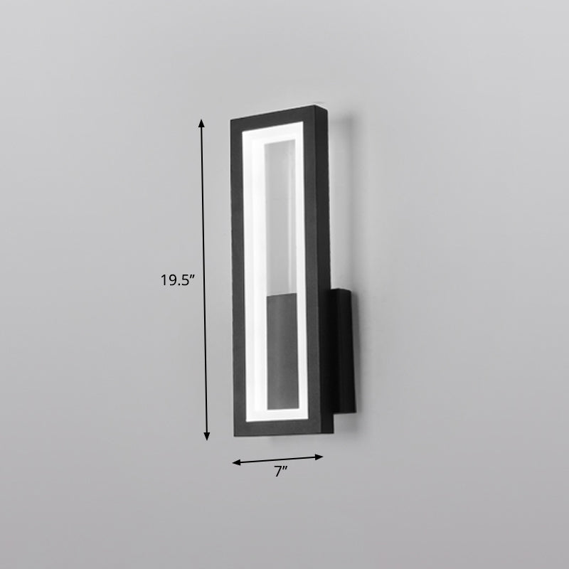 Sleek Rectangle Led Wall Sconce Minimalist Metal Foyer Mount Light Black / 7 White