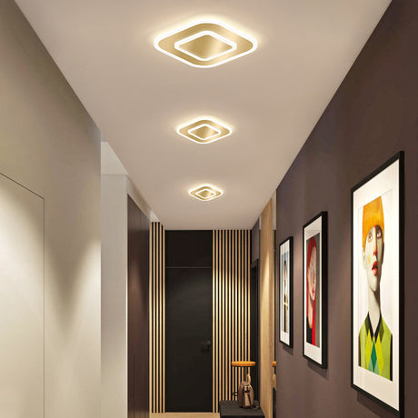 Modern Golden Geometric Flushmount Ceiling Light With Acrylic Led For Stairs Gold / Warm Square