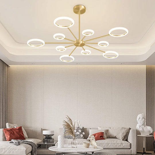 Minimalistic Gold Metal Sputnik Led Chandelier With Acrylic Circle Shade - Stylish Hanging Light 10