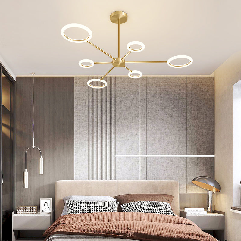 Minimalistic Gold Metal Sputnik Led Chandelier With Acrylic Circle Shade - Stylish Hanging Light 6 /