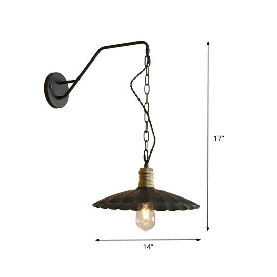 Vintage Scalloped Black Wall Sconce Light With Metallic Finish And 1 Bulb For Dining Table 10/14