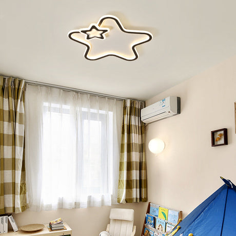 Kids’ Cartoon Star Led Ceiling Light Fixture - Acrylic Flushmount For Bedroom Black / Warm
