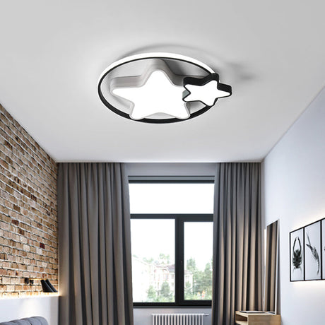 Kids Bedroom Led Star Ceiling Light In Black And White Acrylic Flush Mount Black - White / 18’