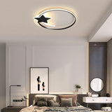 Black Ring Led Ceiling Flush Light With Moon And Star Decor - Simplicity Metal Mount Lamp / 16