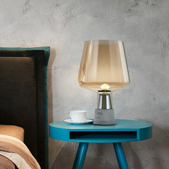 Postmodern Glass Night Lamp With Cement Base: Cup Shaped Table Light For Bedroom