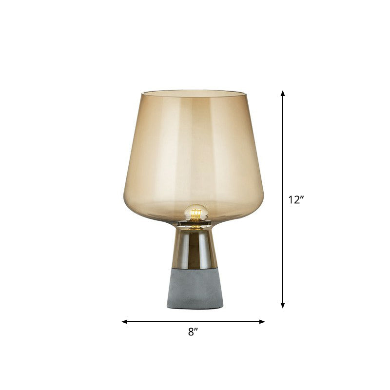 Postmodern Glass Night Lamp With Cement Base: Cup Shaped Table Light For Bedroom Beige / 8