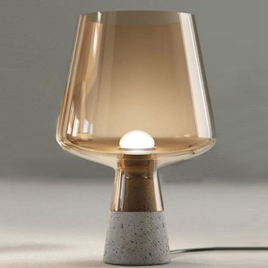 Postmodern Glass Night Lamp With Cement Base: Cup Shaped Table Light For Bedroom