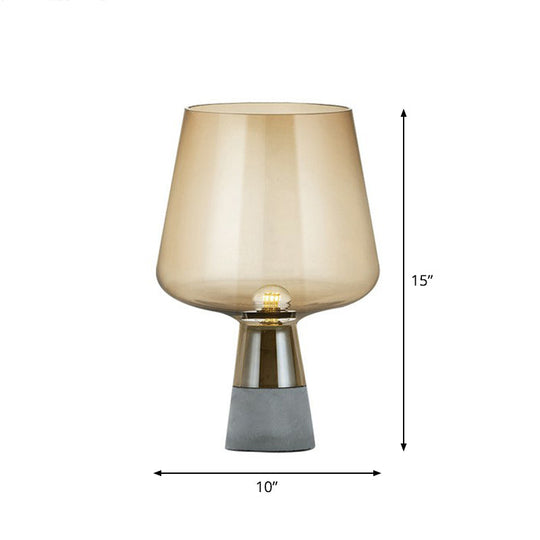 Postmodern Glass Night Lamp With Cement Base: Cup Shaped Table Light For Bedroom Beige / 10