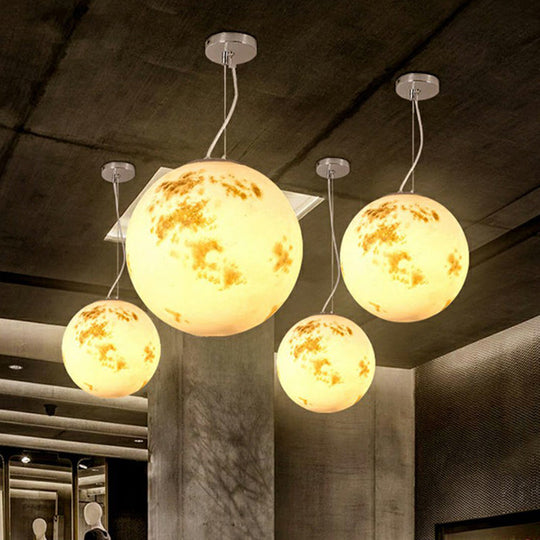 Nordic Resin Pendant Light: White Moon Suspension Lighting For Restaurants