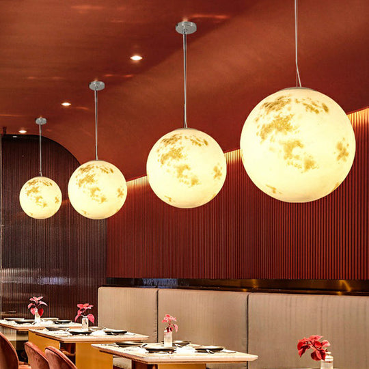 Nordic Resin Pendant Light: White Moon Suspension Lighting For Restaurants
