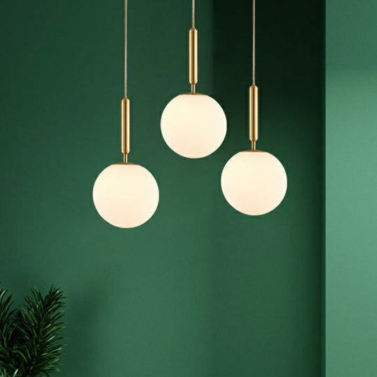 Simple Brass Pendant Light: White Glass, 1-Head, Ball Dining Room Pendulum Lighting