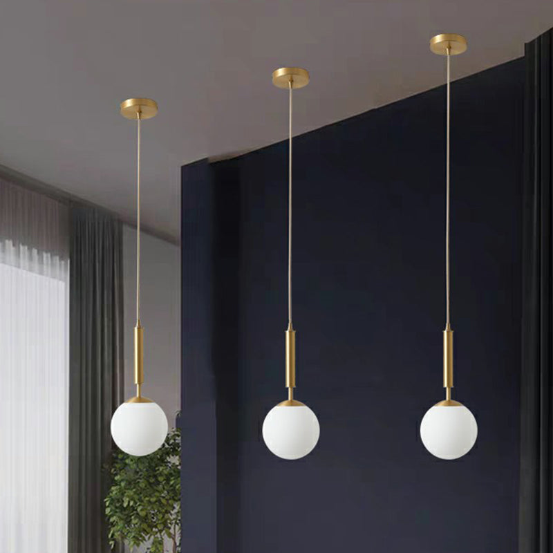Milk Glass Ball Pendant Light With Brass Finish - Minimalist 1-Light Dining Room Fixture