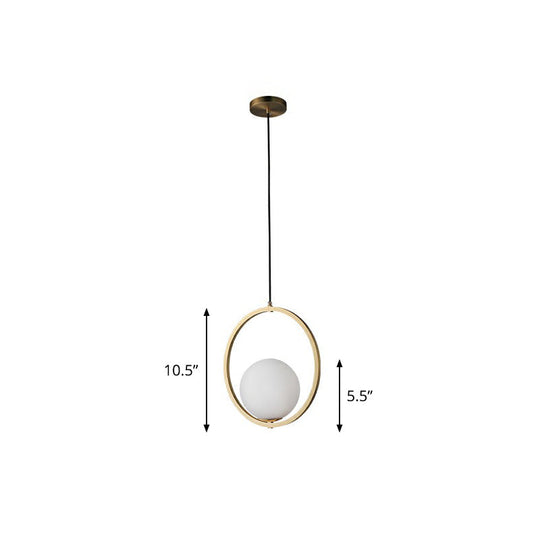 Opaque Glass Ball Ceiling Suspension Brass Drop Pendant With Metal Ring Lighting