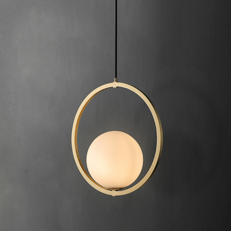 Opaque Glass Ball Ceiling Suspension Brass Drop Pendant with Metal Ring