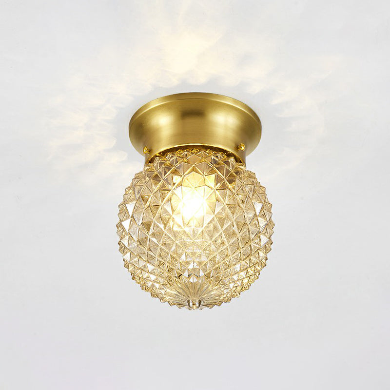 Minimalist Pineapple Glass Ceiling Light For Corridor With Brass Flush Mount / 6