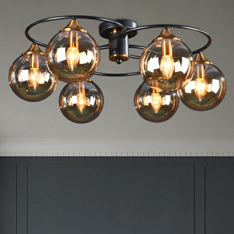 Black And Brass Postmodern Chandelier With Glass Shade