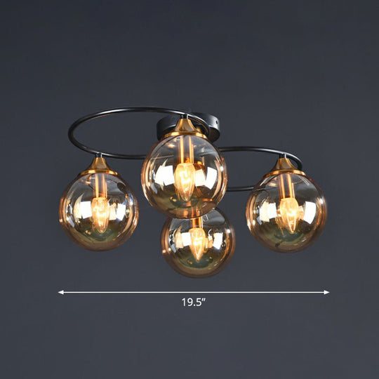Black And Brass Postmodern Chandelier With Glass Shade 4 / Amber