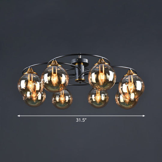 Black And Brass Postmodern Chandelier With Glass Shade 8 / Amber