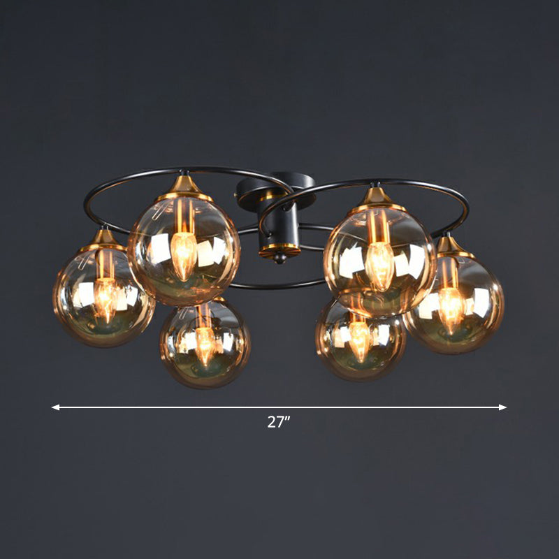 Black And Brass Postmodern Chandelier With Glass Shade 6 / Amber