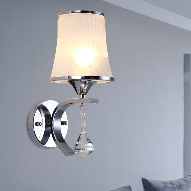 Frosted Glass Bell Wall Sconce - Modern Chrome Lighting For Bedroom / C