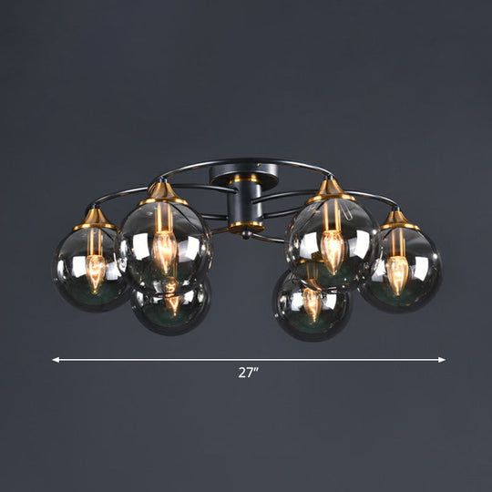 Black And Brass Postmodern Chandelier With Glass Shade 6 / Smoke Gray