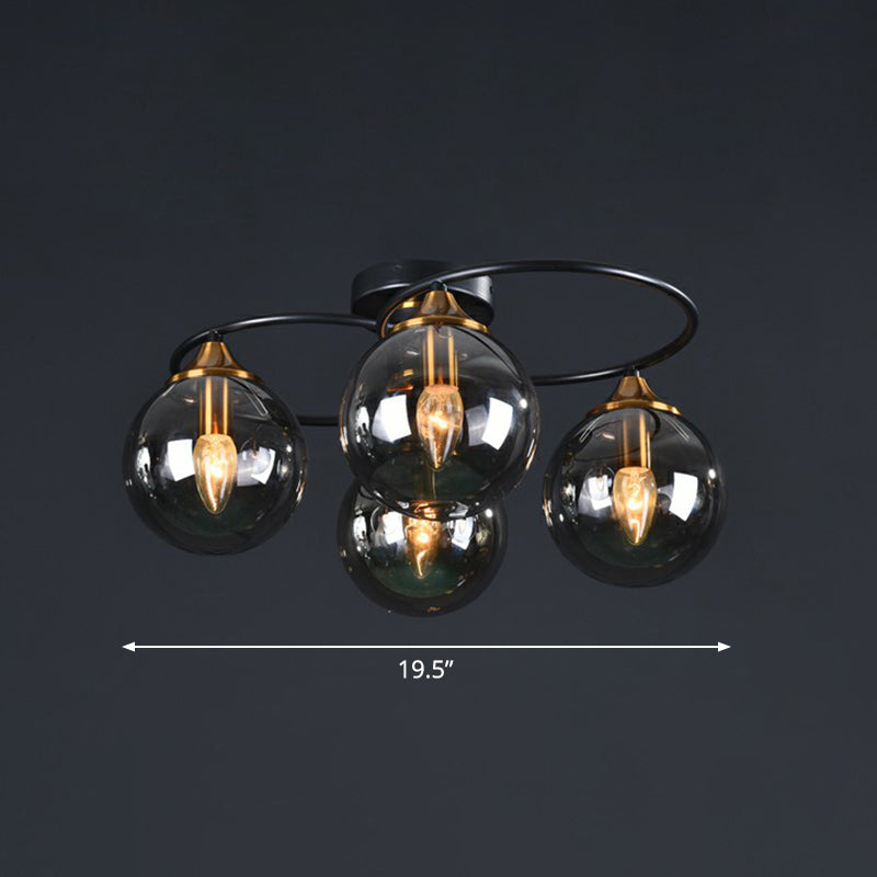 Black and Brass Postmodern Semi-Flush Chandelier with Glass Ball Shade for Ceiling Lighting