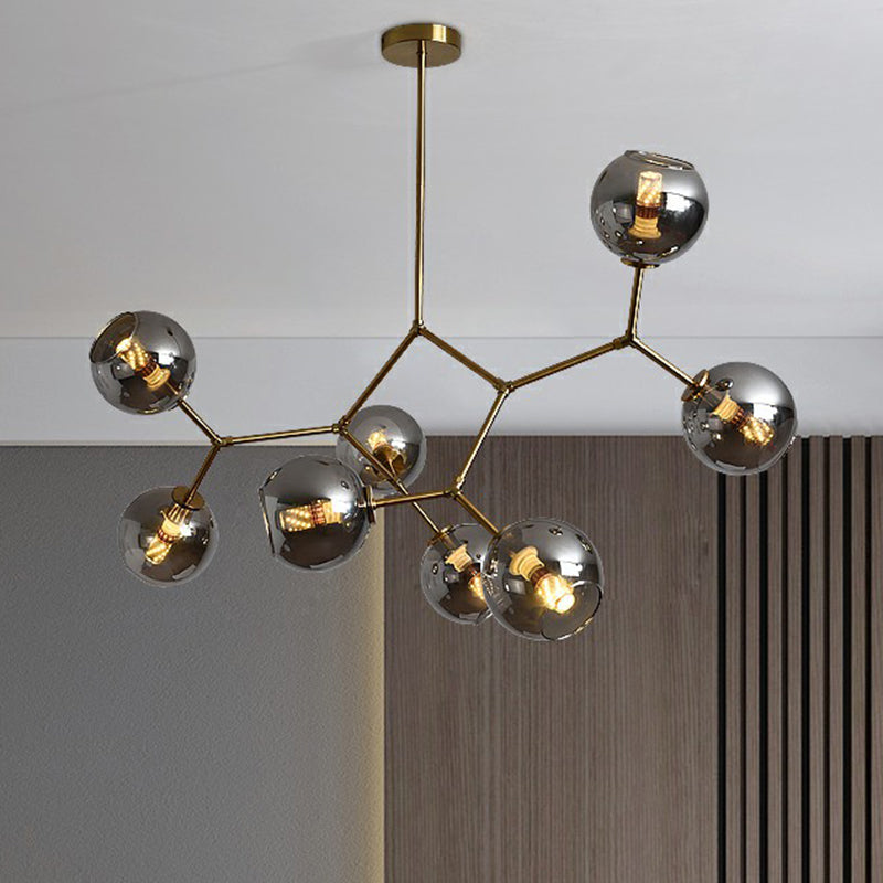 Molecular Chandelier: Brass Finish Postmodern Metal & Ball Glass Shade