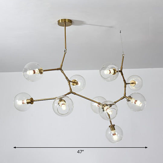 Molecular Chandelier: Brass Finish Postmodern Metal & Ball Glass Shade 10 / Clear