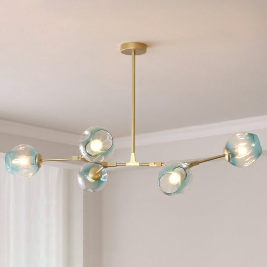 Nordic Molecule Glass Ceiling Pendant Light: Dimpled Living Room Chandelier With Pivot Joint 5 /